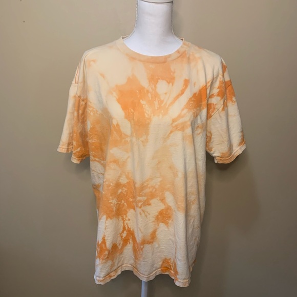 Custom Bleach Dyed Distressed Orange T-Shirt - Picture 2 of 7